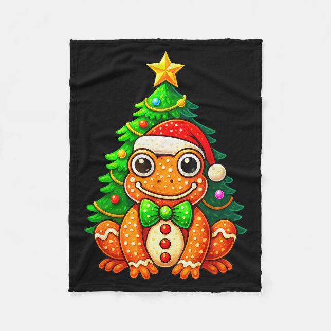 Gingerbread Frog Wearing Santa Hat Christmas Tree  Fleecedecke (Vorderseite)