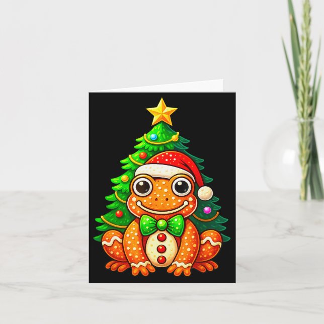 Gingerbread Frog Wearing Santa Hat Christmas Tree  Karte (Vorderseite)