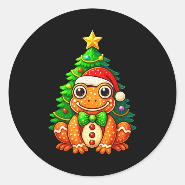 Gingerbread Frog Wearing Santa Hat Christmas Tree  Runder Aufkleber (Vorderseite)