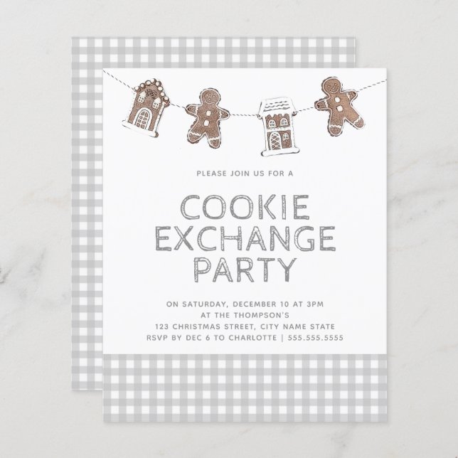 Gingerbread Gingham Cookie Exchange Budget Einladu (Vorne/Hinten)