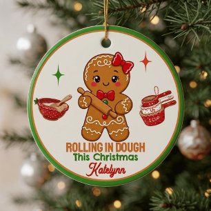 Gingerbread Girl Bäcker rollt in Teig Weihnachten Keramik Ornament