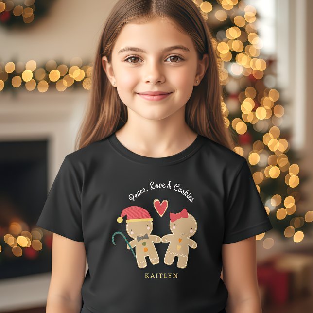 Gingerbread Girl Boy Holiday Peace Liebe Cookies T-Shirt (Von Creator hochgeladen)