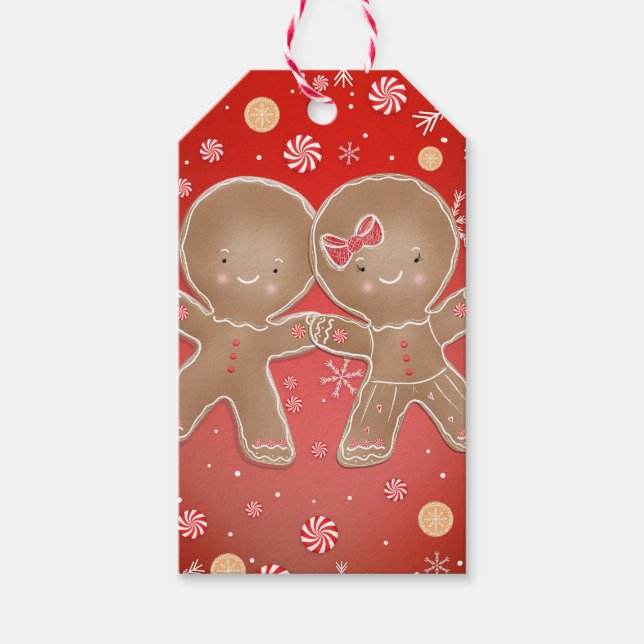 Gingerbread Girl Boy Peppermint Weihnachtsfeiertag Geschenkanhänger (Vorderseite)