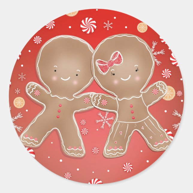 Gingerbread Girl Boy Peppermint Weihnachtsfeiertag Runder Aufkleber (Vorderseite)