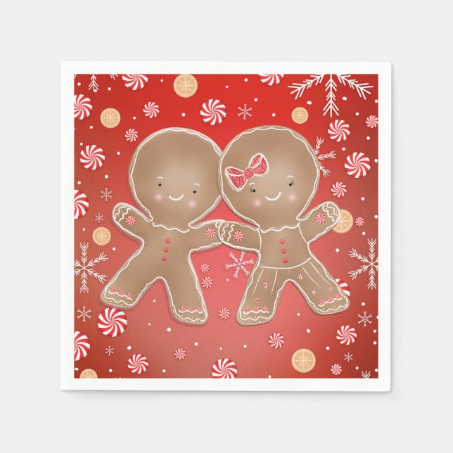 Gingerbread Girl Boy Peppermint Weihnachtsfeiertag Serviette (Vorderseite)