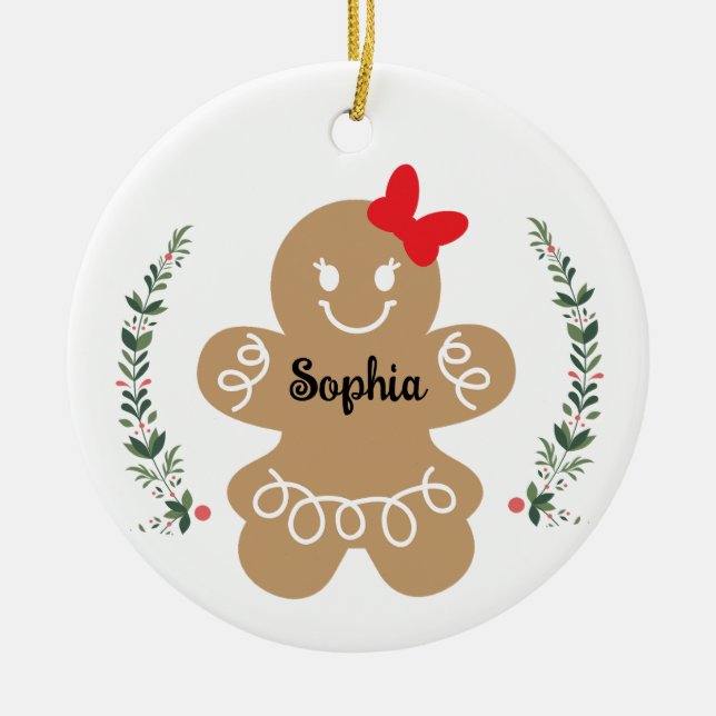 Gingerbread Girl Custom Christmas Holiday Keramik Ornament (Vorne)