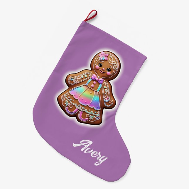 Gingerbread Girl Großer Weihnachtsstrumpf (Vorderansicht (hängend))