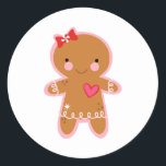 Gingerbread Girl Runder Aufkleber<br><div class="desc">Machen Sie Weihnachten ein besonderes Erlebnis mit einem niedlichen Lebkuchenmann.</div>