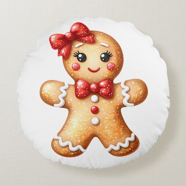 Gingerbread Girl Rundes Kissen (Vorderseite)