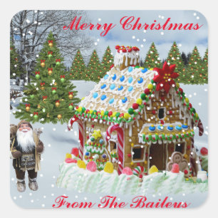 GINGERBREAD HAUS UND ST-NICK CUSTOM QUADRATISCHER AUFKLEBER