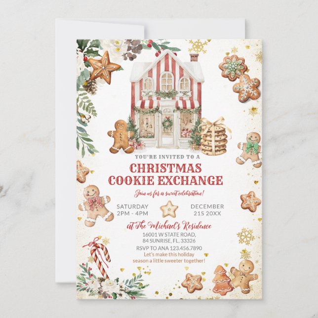 Gingerbread-Haus & Weihnachtsplätzchen-Tausch Einladung (Vorderseite)