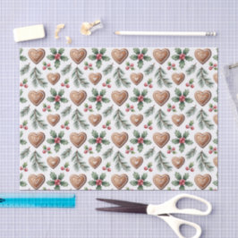 Gingerbread Hearts & Holly Christmas Holiday Seidenpapier