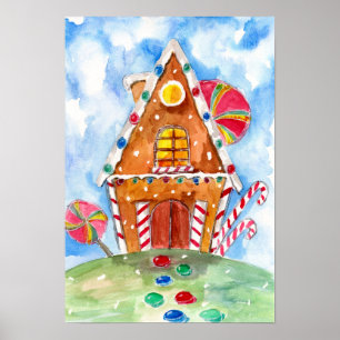 Gingerbread House and Lollipops Poster