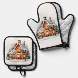 Gingerbread House Christmas Ofenhandschuh & Topflappen-Set