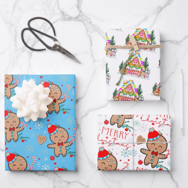 Gingerbread House Cookie Snowflake Frohe Weihnacht Geschenkpapier Set (Vorderseite)