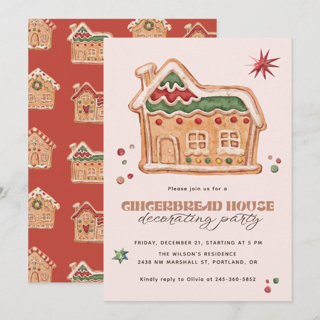 Gingerbread House Decorating Party Christmas Einladung (Vorne/Hinten)