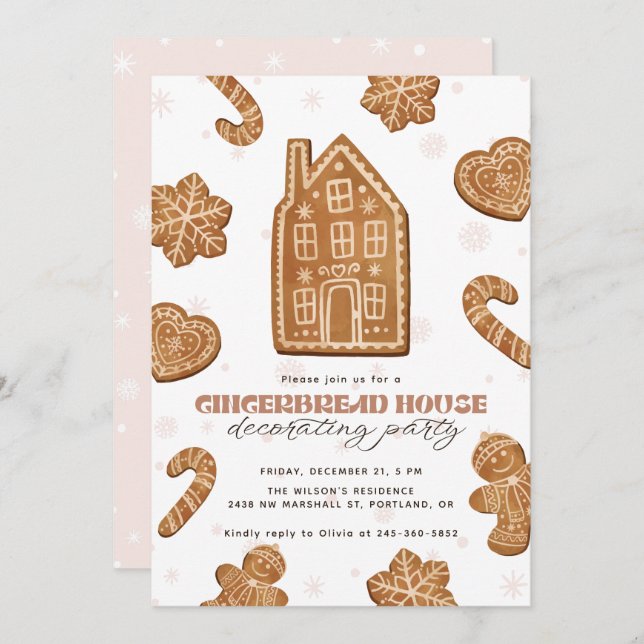 Gingerbread House Decorating Party Christmas Einladung (Vorne/Hinten)