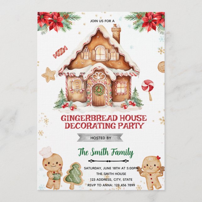 Gingerbread House Decorating Party Invitation Einladung (Vorderseite)