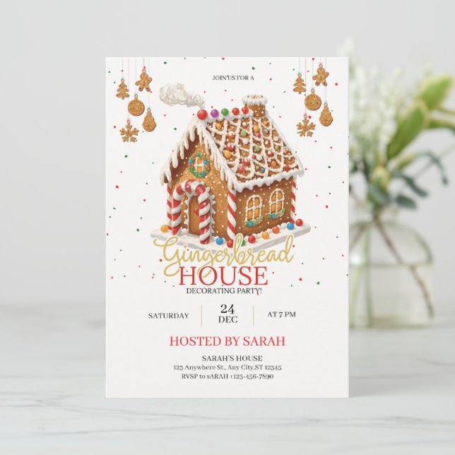 Gingerbread House Decorating Party Invitation  Einladung (Stehend Vorderseite)