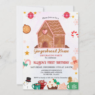 Gingerbread House Decoration Party 1. Geburtstag Einladung