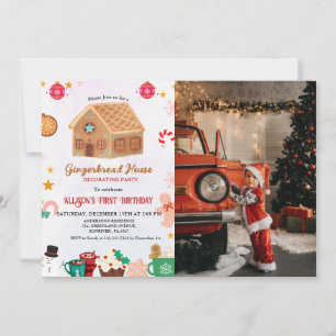 Gingerbread House Decoration Party 1. Geburtstag i Einladung