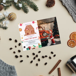 Gingerbread House Decoration Party 1. Geburtstag i Einladung