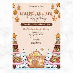 Gingerbread House Decoration Party Brown Einladung