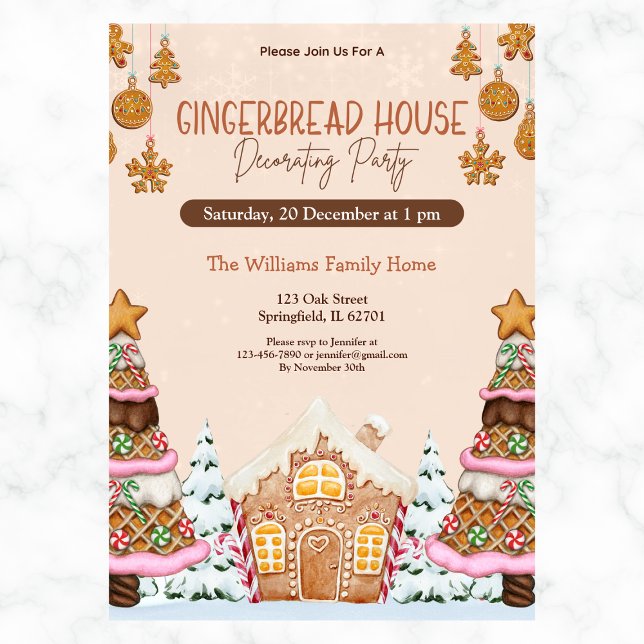 Gingerbread House Decoration Party Brown Einladung (Von Creator hochgeladen)