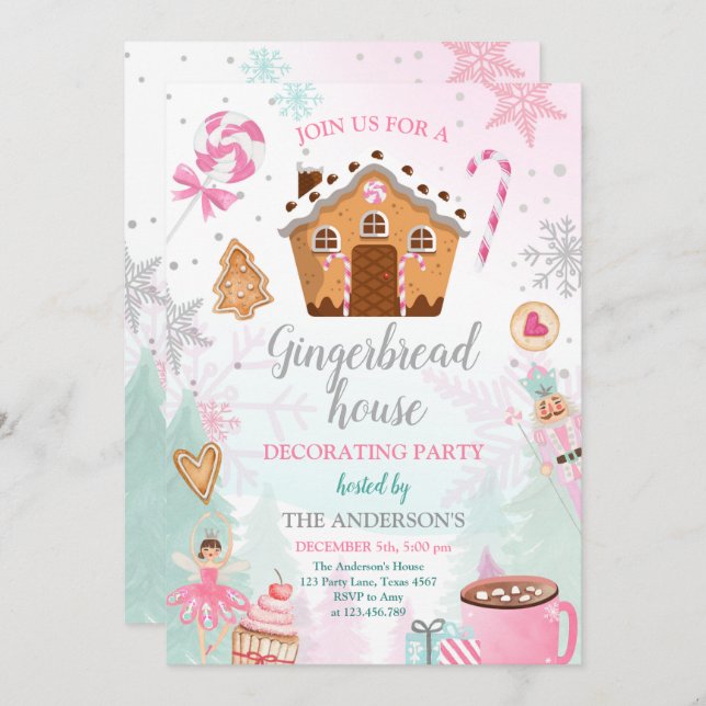 Gingerbread House Decoration Party einladen Cookie Einladung (Vorne/Hinten)