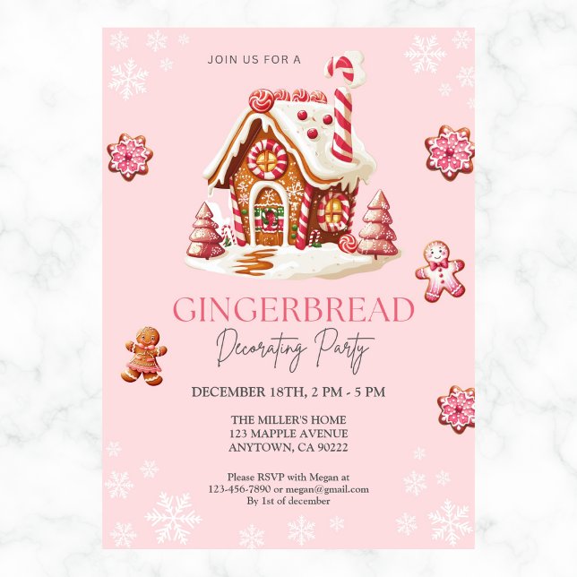 Gingerbread House Decoration Party Pink Einladung (Von Creator hochgeladen)