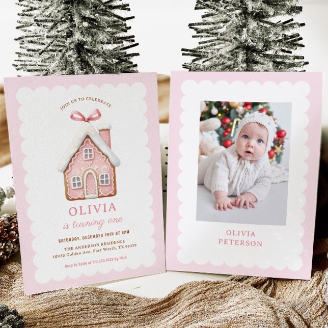 Gingerbread House Girl 1. Geburtstag Party Foto Einladung (Von Creator hochgeladen)