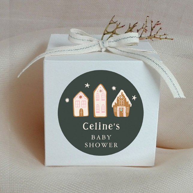 Gingerbread House Girl Baby Shower Favor Runder Aufkleber (Von Creator hochgeladen)