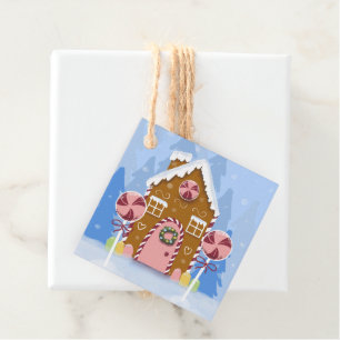 Gingerbread House Holiday Blue Gift Tags Geschenkanhänger
