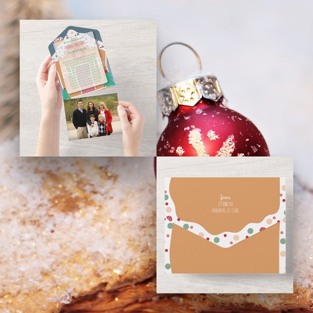 Gingerbread House Holiday Foto All-in-One-Karte All In One Einladung (Gingerbread House All-In-One Christmas Card with tear off photo)