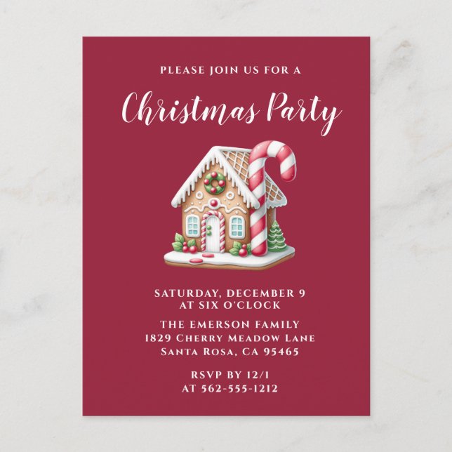 Gingerbread House Holiday Party Einladung Postkarte (Vorderseite)