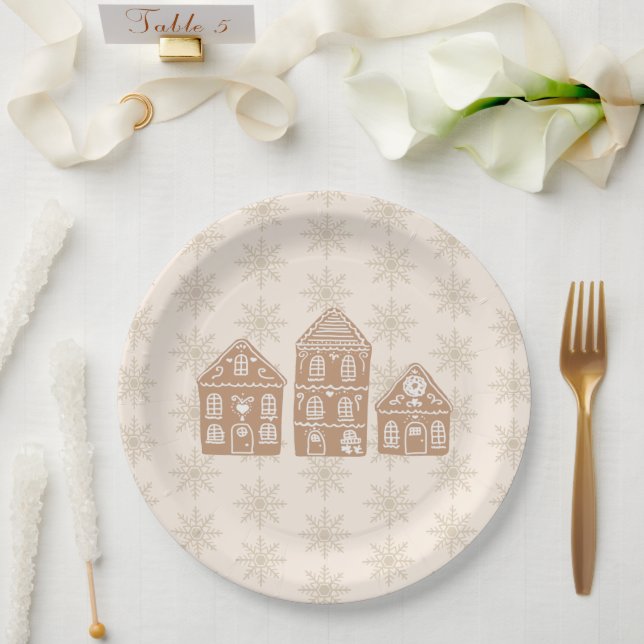 Gingerbread House Illustration Snowflake Pattern Pappteller (Hochzeit)