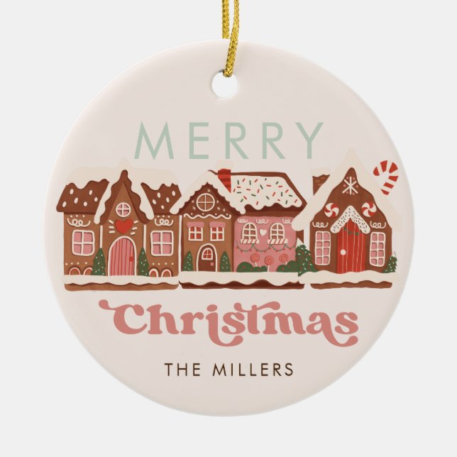 Gingerbread House Moderne frohe Weihnachten Keramik Ornament (Vorne)