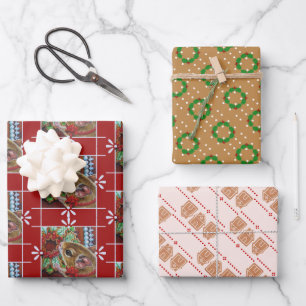 Gingerbread House Mouse & Wreath Watercolor Art Wa Geschenkpapier Set