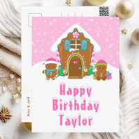 Gingerbread House Pink Happy Birthday