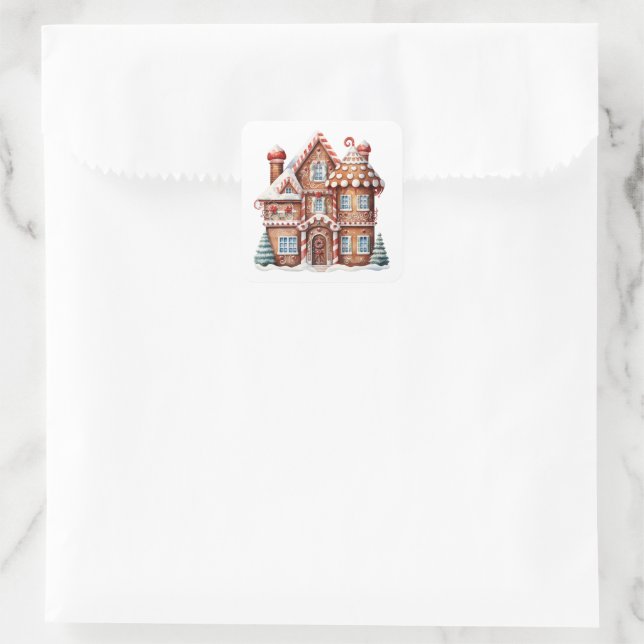 Gingerbread House Quadratischer Aufkleber (Tasche)
