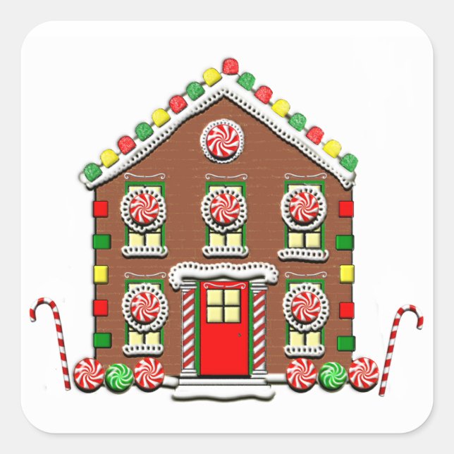 Gingerbread House Quadratischer Aufkleber (Vorderseite)