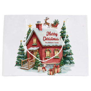 Gingerbread House Reindeer Fir Trees Große Geschenktüte