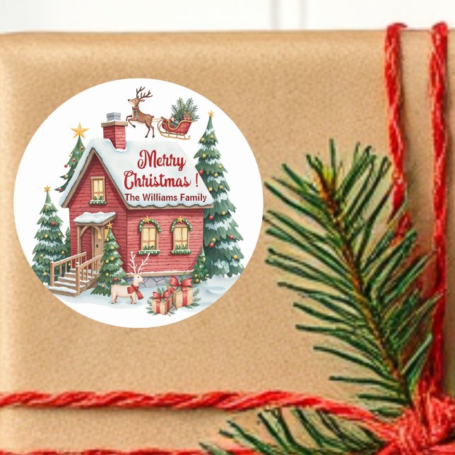 Gingerbread House Reindeer Fir Trees Runder Aufkleber (Von Creator hochgeladen)