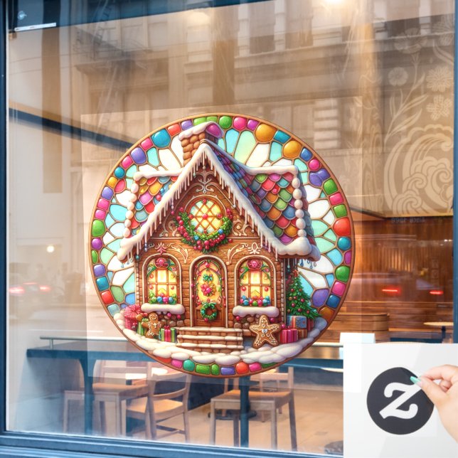 Gingerbread House Round Window Fensteraufkleber (Café-Fenster)