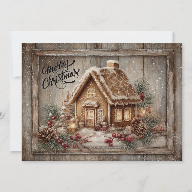 Gingerbread house rustic Christmas card Feiertagskarte (Vorderseite)