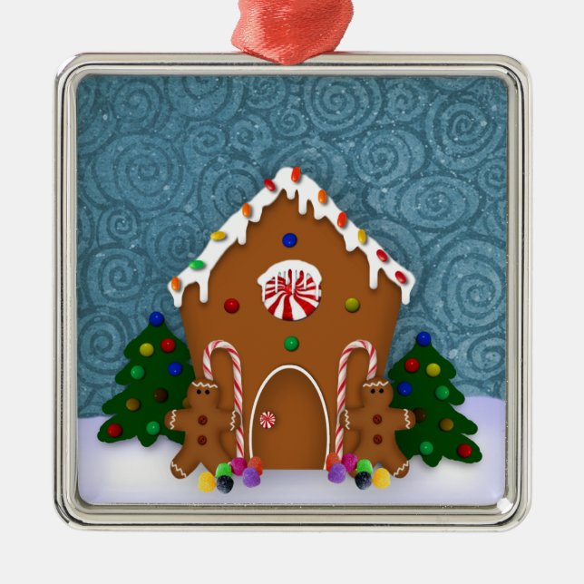 Gingerbread House Silbernes Ornament (Vorne)