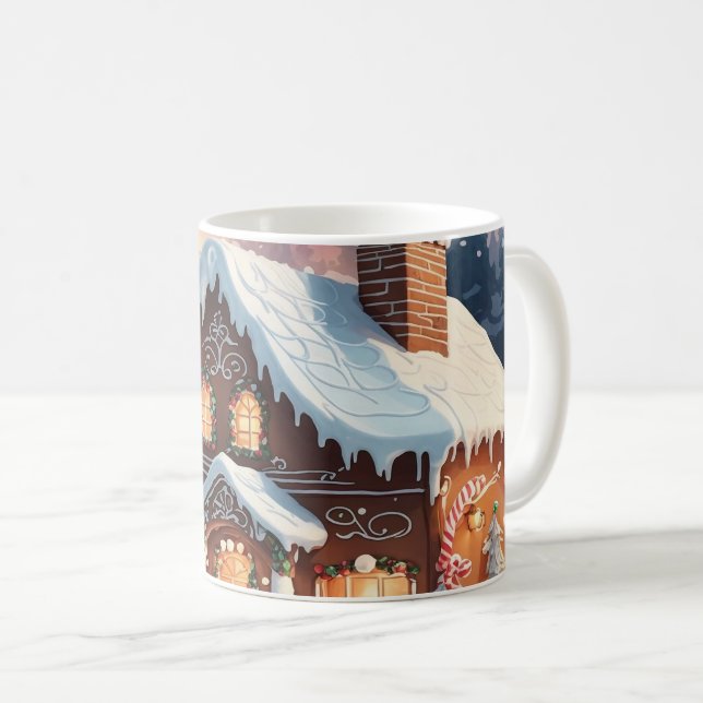 Gingerbread House Snowy Christmas Scene Kaffeetasse (VorderseiteRechts)