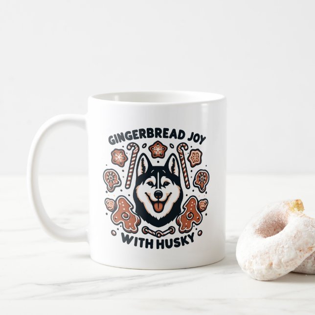 Gingerbread Joy mit Husky Dog Minimalistisch Holid Kaffeetasse (Mit Donut)