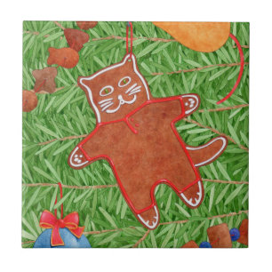 GINGERBREAD KITTY 4,25" Square Keramik Tile Fliese