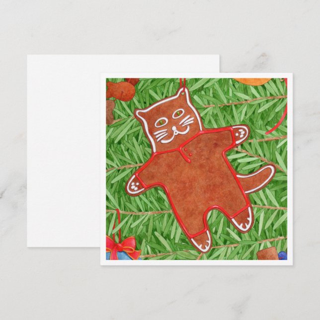 GINGERBREAD KITTY 5,25" Square Flat Card (Vorne/Hinten)